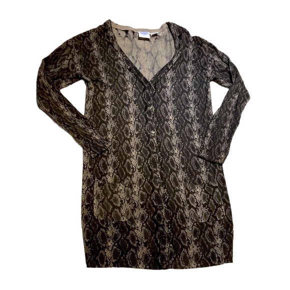 DG2 by diane Gilman olive python boyfriend sweater pockets cotton blend medium - Picture 8 of 9